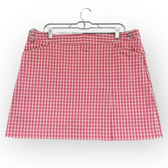 Izod PerformX Golf Skort Women Size 16 Pink Gingham Stretch Pockets Zip‎ Preppy - Picture 1 of 13